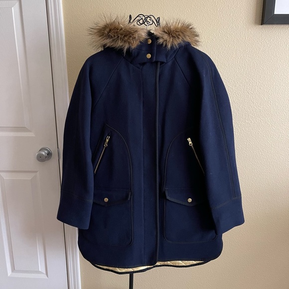 NEW! J. Crew Summit Parka in Italian Stadium-Cloth Wool Coat in Navy (8) - Picture 2 of 16